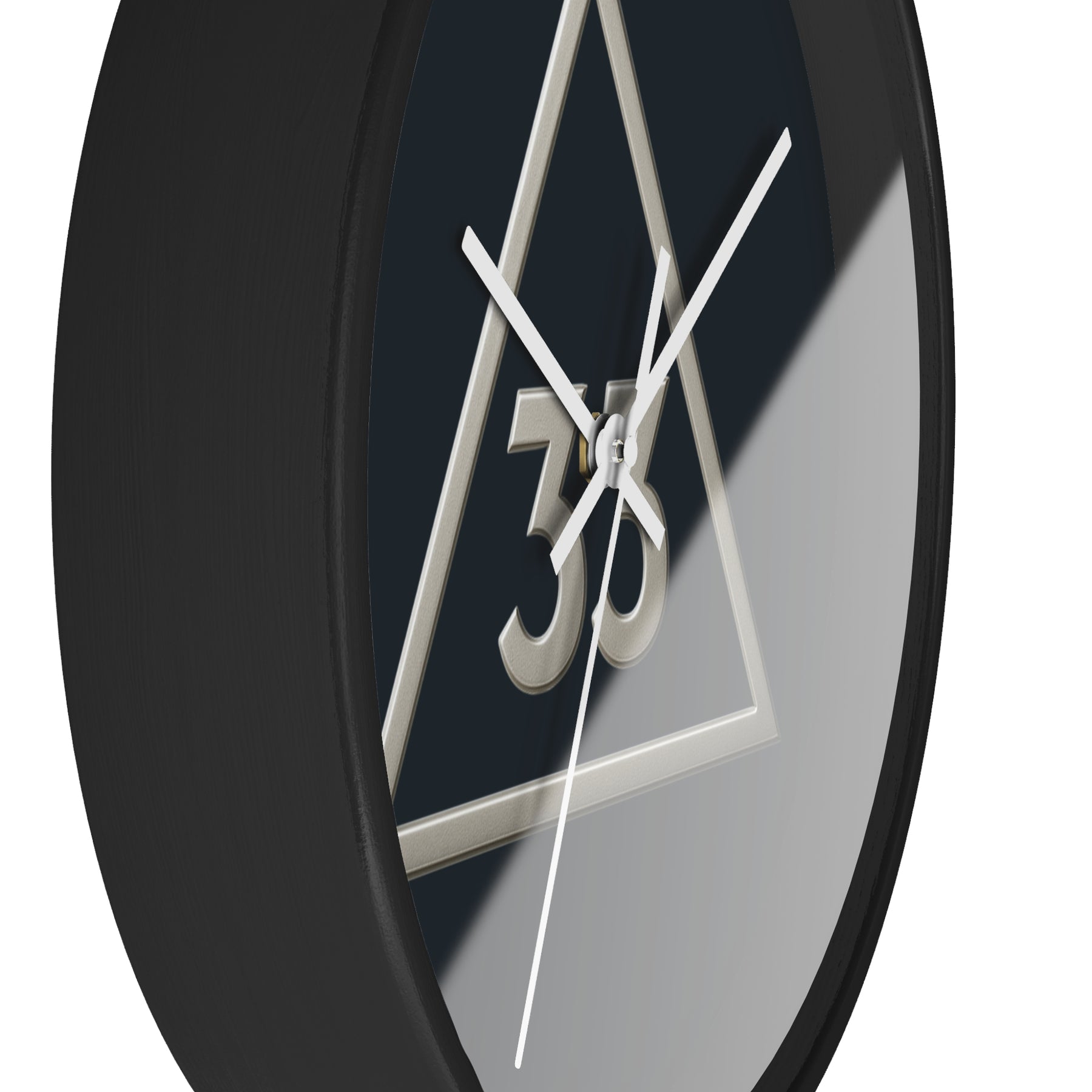 33rd Degree Scottish Rite Clock - Silver Triangle with 33 on Wooden Frame - Bricks Masons