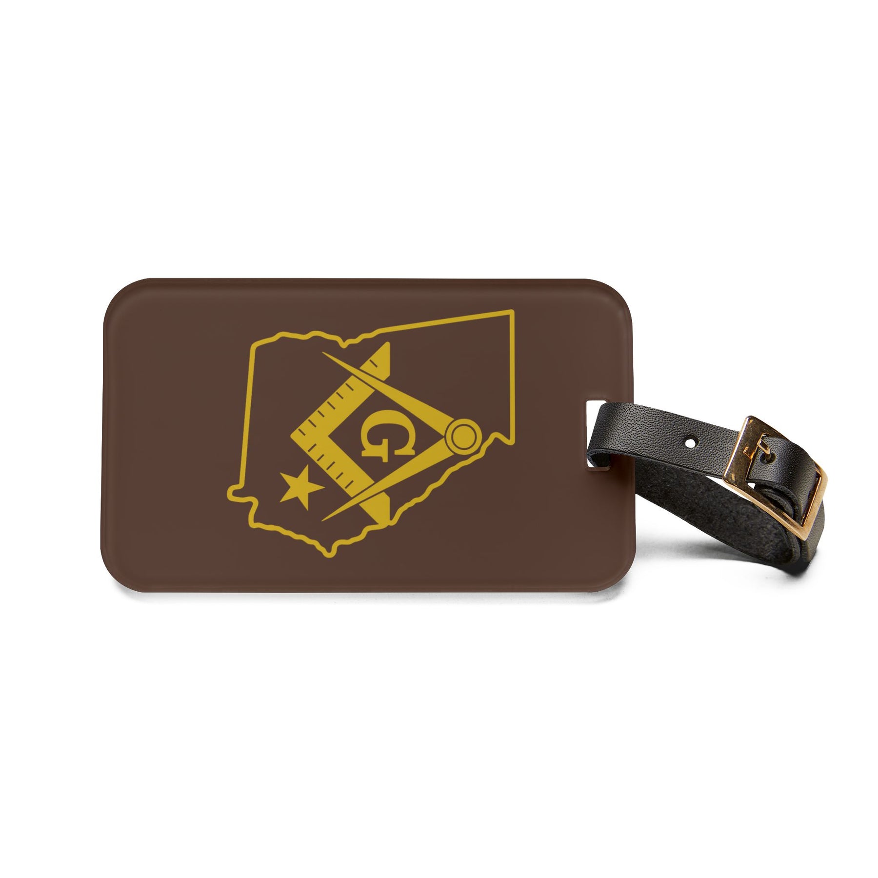 Master Mason Blue Lodge Luggage Tag - Georgia Mason With Black Leather Strap - Bricks Masons
