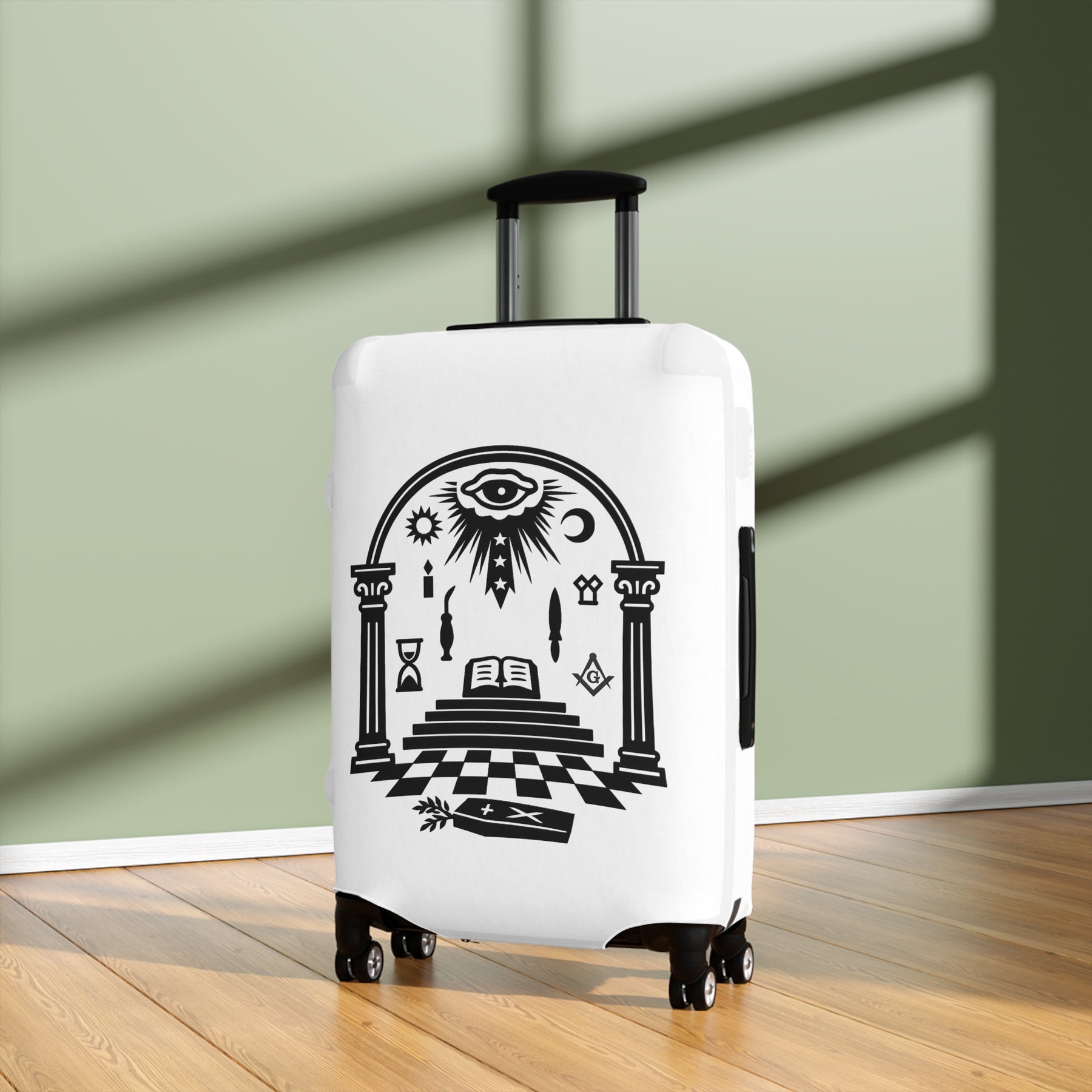 Master Mason Blue Lodge Luggage Cover - Temple Scene with Square & Compass