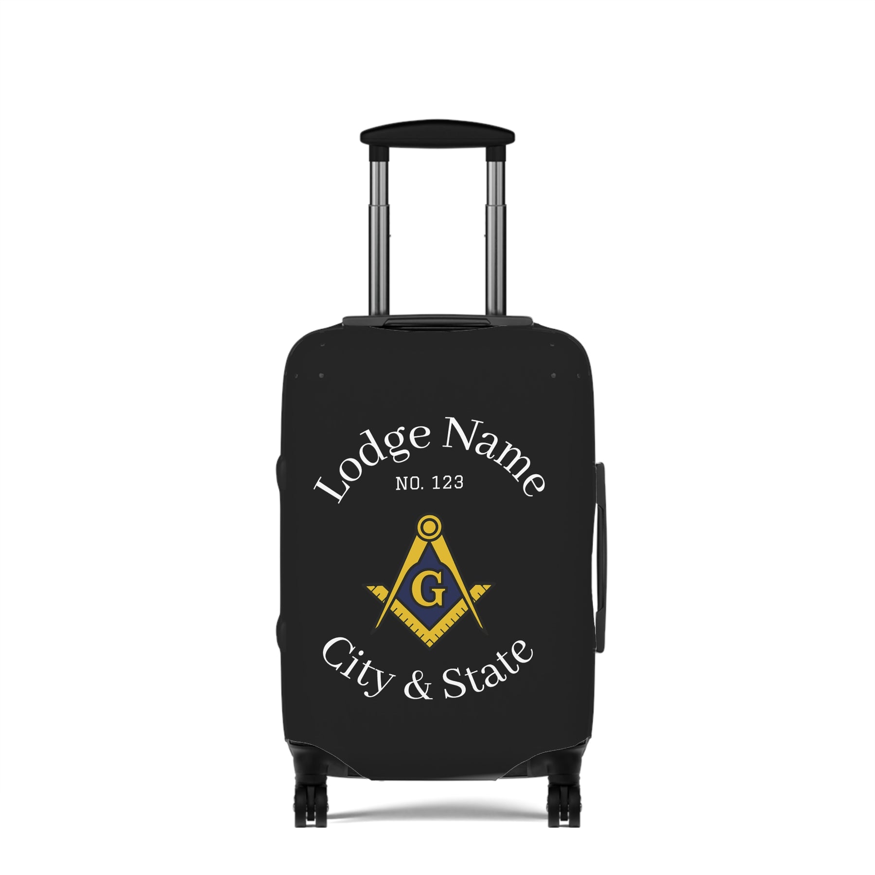 Master Mason Blue Lodge Luggage Cover - S&C G Emblem with Personalization