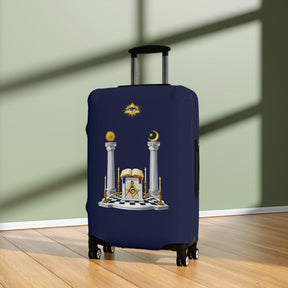 Master Mason Blue Lodge Luggage Cover - S&C G Altar Pillars & Eye On Checkered Floor