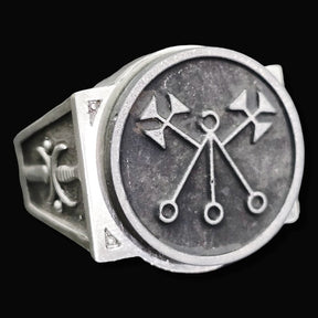 Demon Ring 5 President Marbas 72 Demons Lesser Key of Solomon Goetia In Silver 2.2 cm x 1.8 cm 18 Gr Art 1783 - Bricks Masons