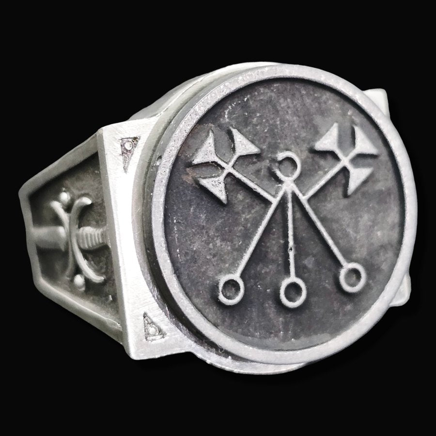Demon Ring 5 President Marbas 72 Demons Lesser Key of Solomon Goetia In Silver 2.2 cm x 1.8 cm 18 Gr Art 1783 - Bricks Masons