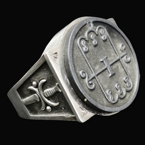 Demon Ring 8 Duke Barbatos 72 Demons Lesser Key of Solomon Goetia In Silver 2.2 cm x 1.8 cm 18 Gr Art 1786 - Bricks Masons