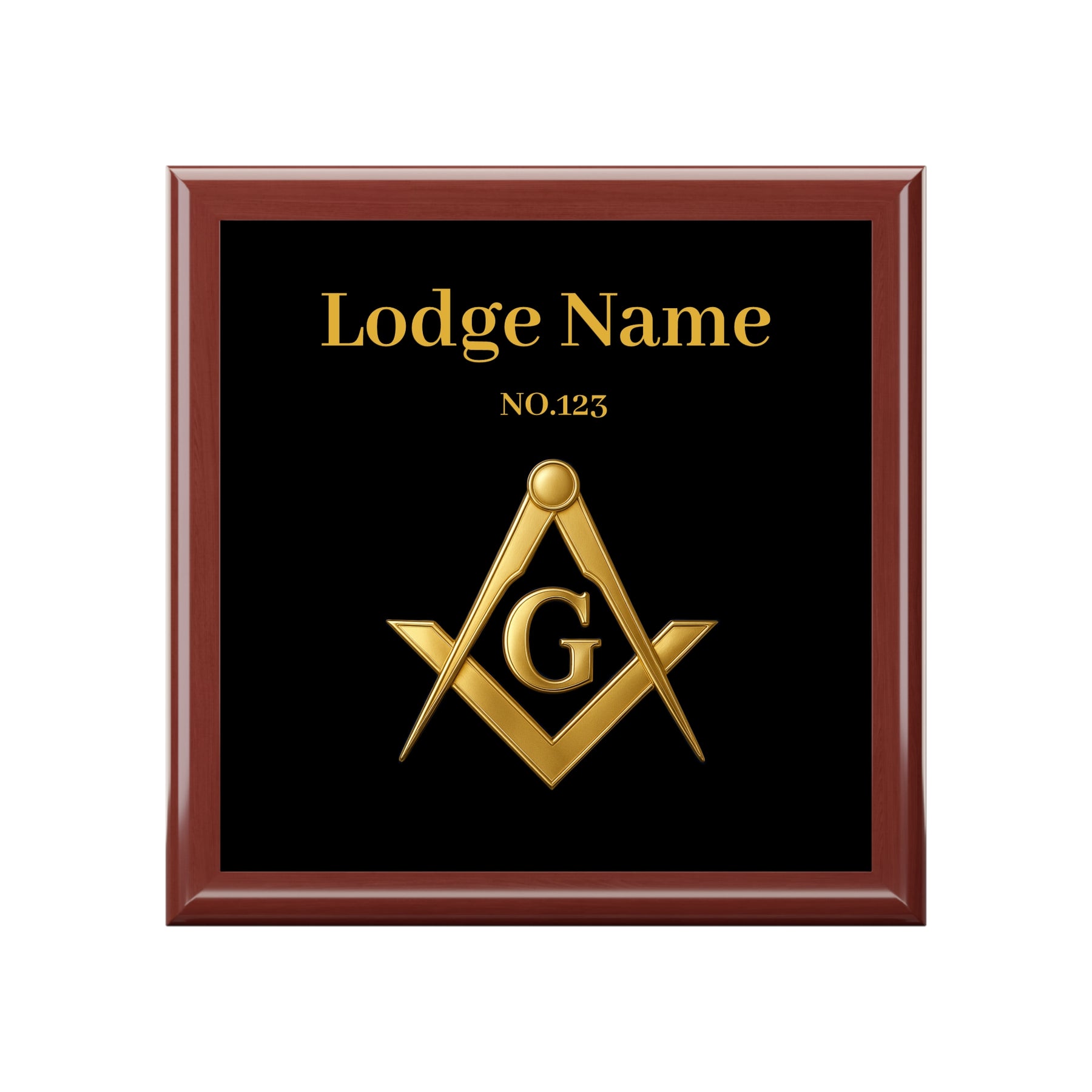 Master Mason Blue Lodge Jewelry Box - Gold Square & Compasses G with Personalization