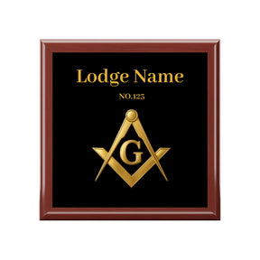 Master Mason Blue Lodge Jewelry Box - Gold Square & Compasses G with Personalization
