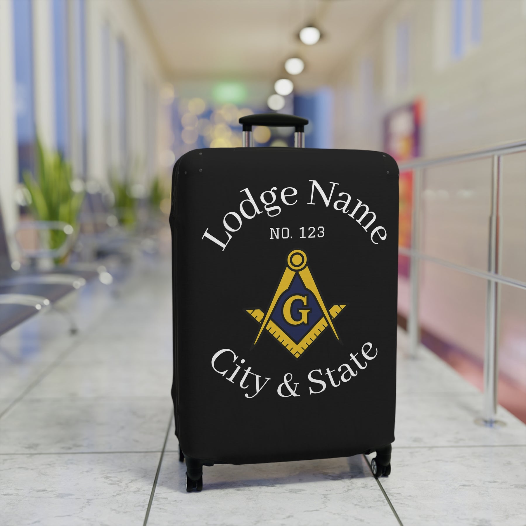 Master Mason Blue Lodge Luggage Cover - S&C G Emblem with Personalization