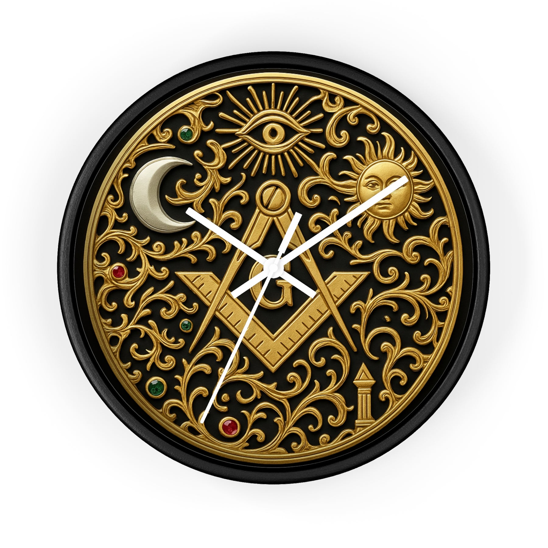 Master Mason Blue Lodge Clock - S&C G with Sun Moon & Eye with Golden Ornates - Bricks Masons