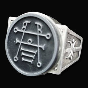 Demon Ring 22 COUNT PRESIDENT IPOS 72 Demons Lesser Key of Solomon Goetia In Silver 2.2 cm x 1.8 cm 18 Gr Art 1800 - Bricks Masons