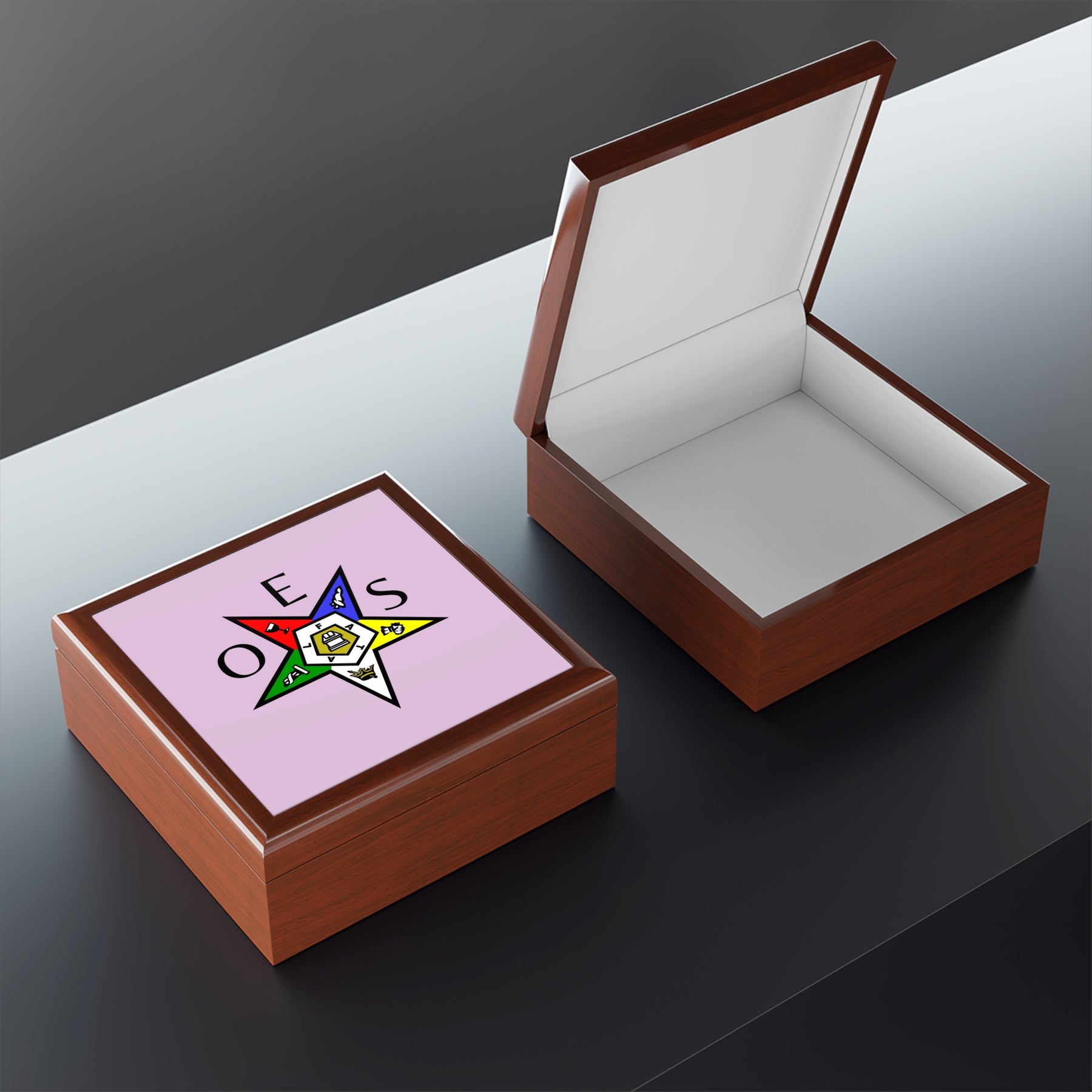 OES Jewelry Box - Eastern Star & Initials Pentagram Down