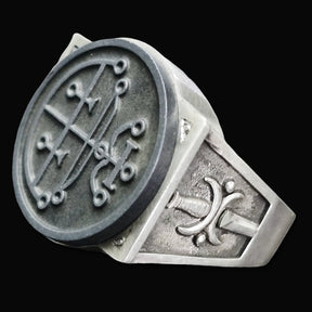 Demon Ring 23 DUKE AIM 72 Demons Lesser Key of Solomon Goetia In Silver 2.2 cm x 1.8 cm 18 Gr Art 1801 - Bricks Masons