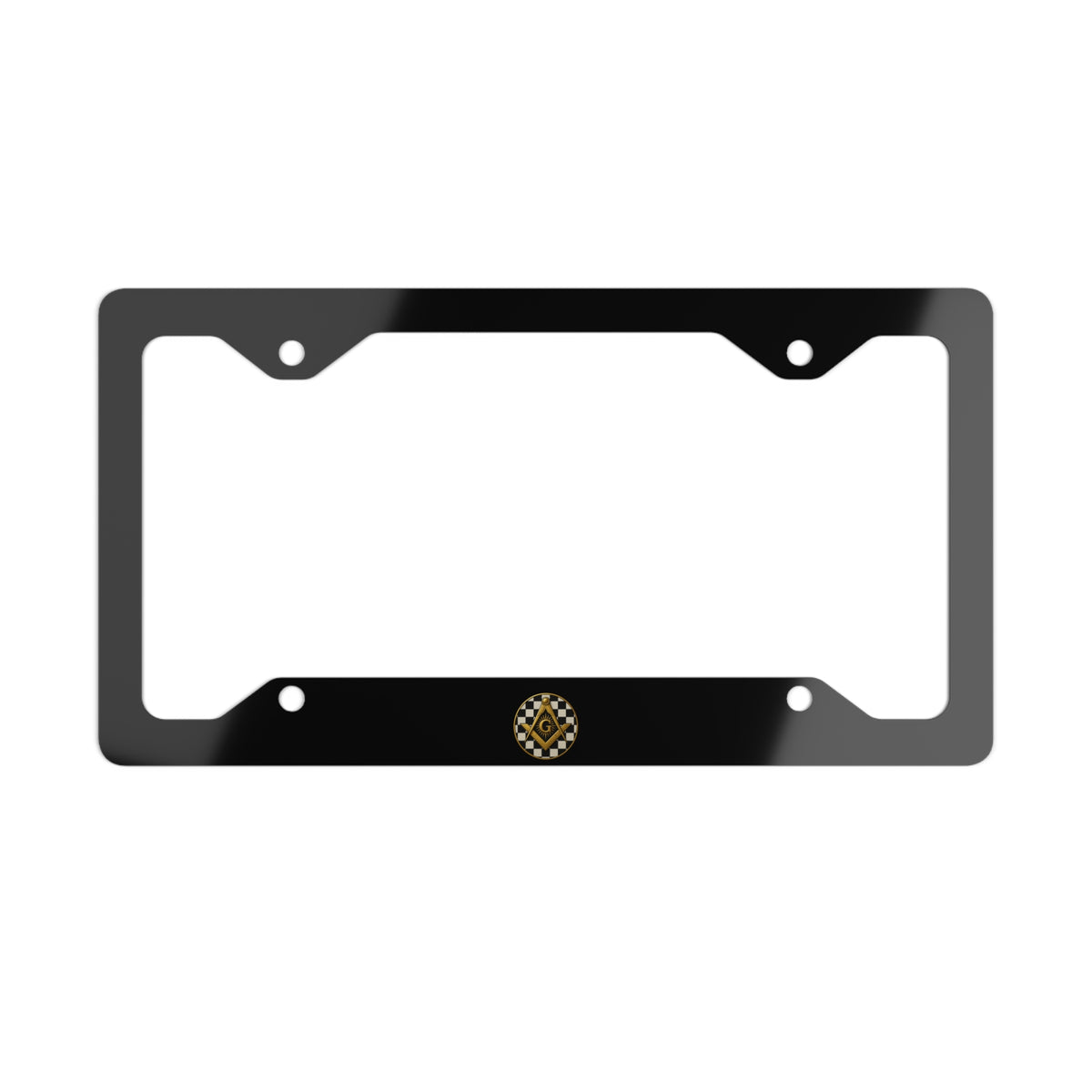 Master Mason Blue Lodge License Plate Frame - Square & Compass G on Checkered Floor