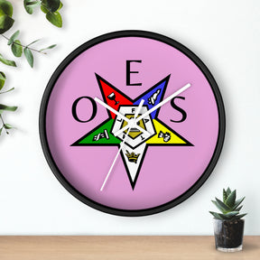 OES Clock - Colorful Emblem with OES Lettering on Pink Dial - Bricks Masons