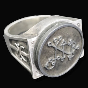 Demon Ring 51 KING BALAN 72 Demons Lesser Key of Solomon Goetia In Silver 2.2 cm x 1.8 cm 18 Gr Art 1829 - Bricks Masons