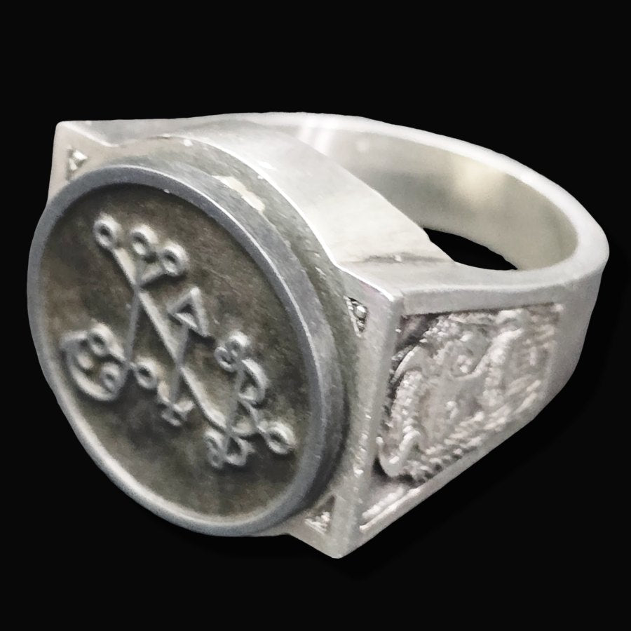 Demon Ring 51 KING BALAN 72 Demons Lesser Key of Solomon Goetia In Silver 2.2 cm x 1.8 cm 18 Gr Art 1829 - Bricks Masons
