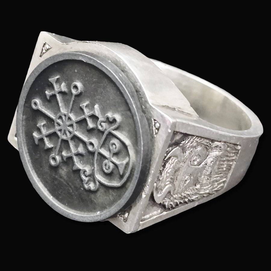 Demon Ring 62 KING PRESIDENT VALAC 72 Demons Lesser Key of Solomon Goetia In Silver 2.2 cm x 1.8 cm 18 Gr Art 1840 - Bricks Masons