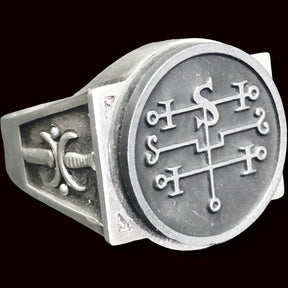 Demon Ring 72 COUNT ANDROMALIUS 72 Demons Lesser Key of Solomon Goetia In Silver 2.2 cm x 1.8 cm 18 Gr Art 1850 - Bricks Masons