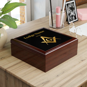 Master Mason Blue Lodge Jewelry Box - Gold Square & Compasses G with Personalization