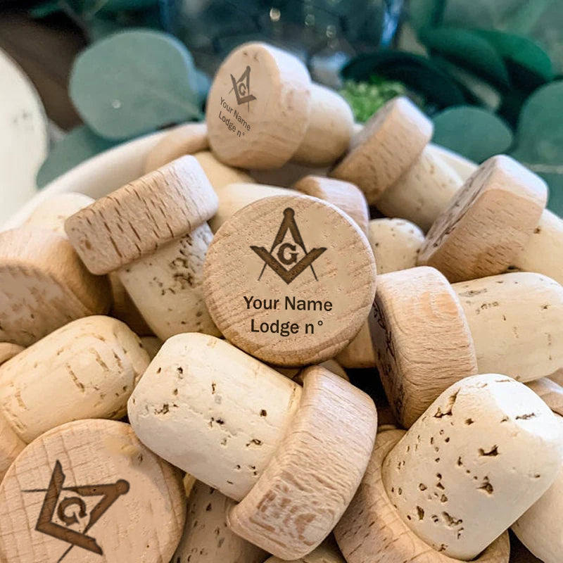 Master Mason Blue Lodge Wine Stopper - Customized Wood - Bricks Masons