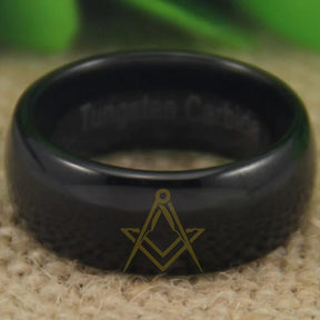 Master Mason Blue Lodge Ring - Black Dome Tungsten Personalizable - Bricks Masons