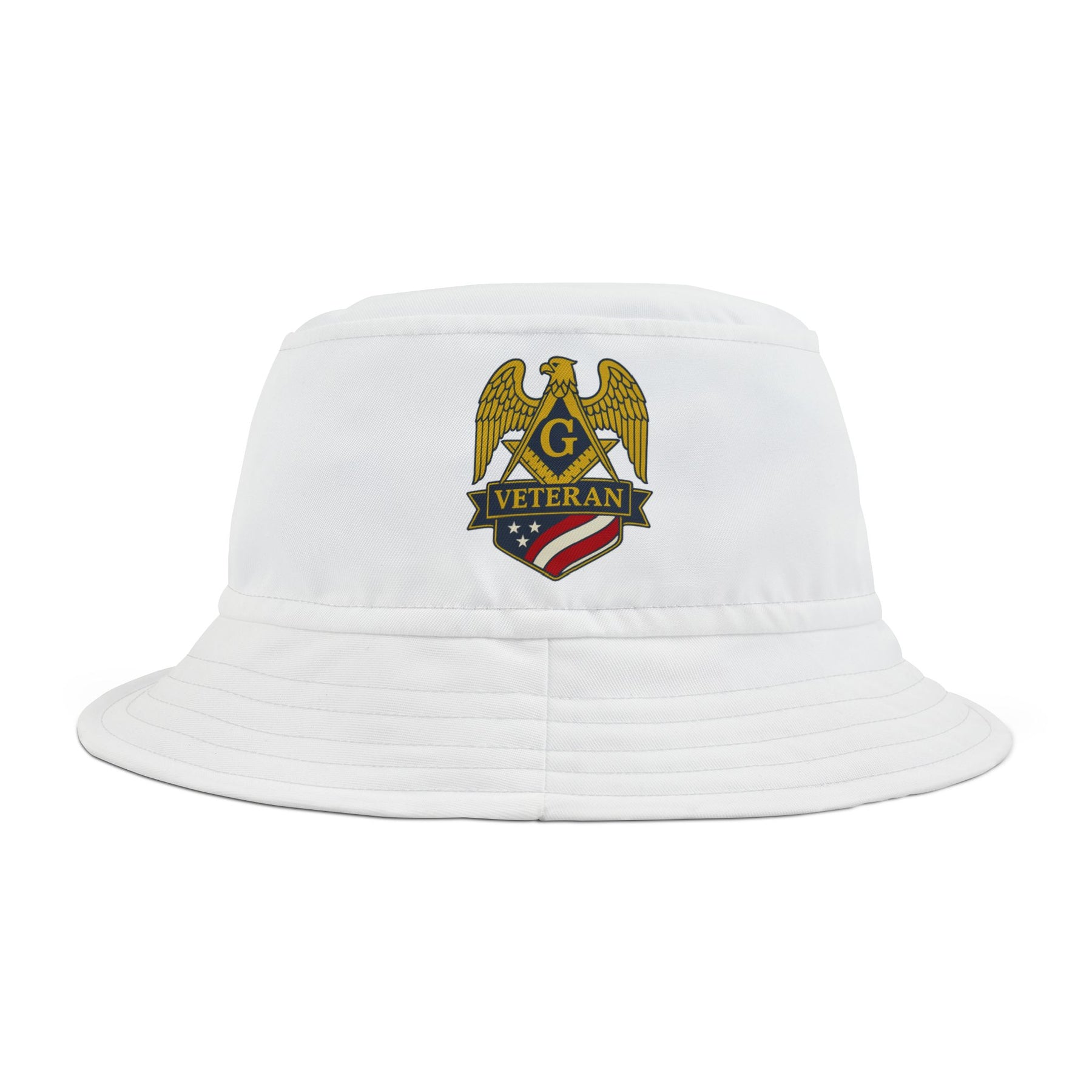 Master Mason Blue Lodge Bucket Hat - White Stitching Veteran Mason - Bricks Masons