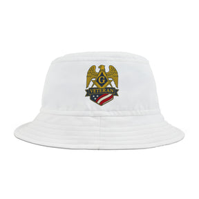Master Mason Blue Lodge Bucket Hat - White Stitching Veteran Mason - Bricks Masons