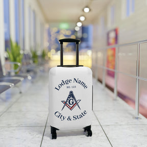 Master Mason Blue Lodge Luggage Cover - S&C G American Flag Print with Customization
