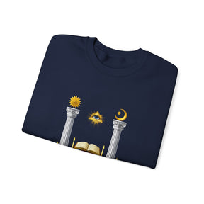 Master Mason Blue Lodge Sweatshirt - S&amp;C G mit Altarsäulen und Auge auf kariertem Boden