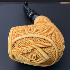 Master Mason Blue Lodge Meerschaum Pipe - Gold & Black Square and Compass G - Bricks Masons