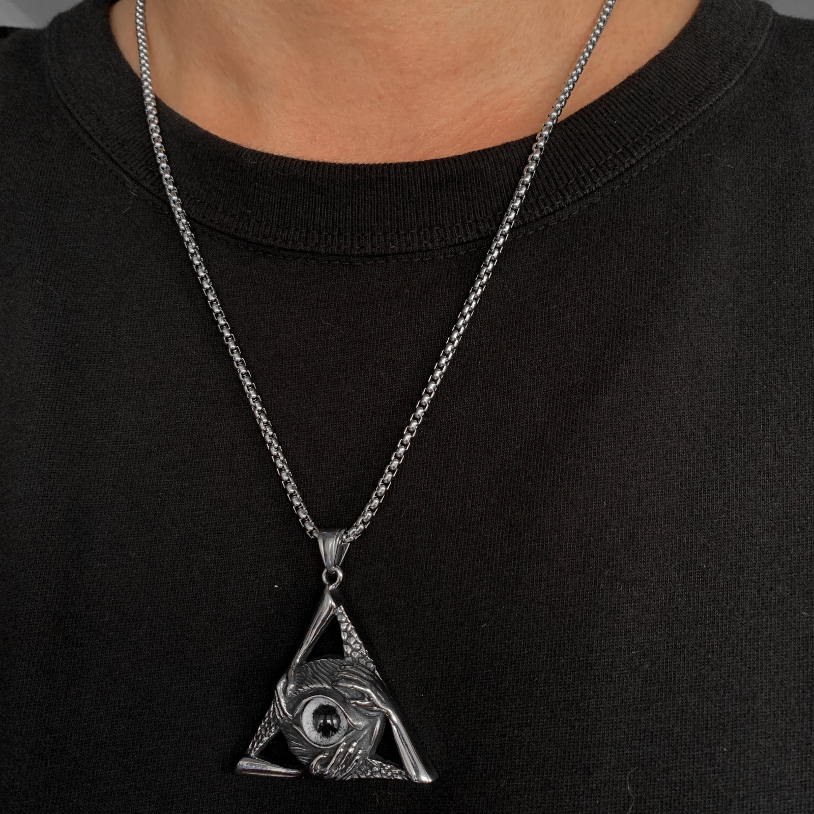Eye Of Providence Necklace - Silver Stainless Steel White All Seeing Eye Pendant - Bricks Masons