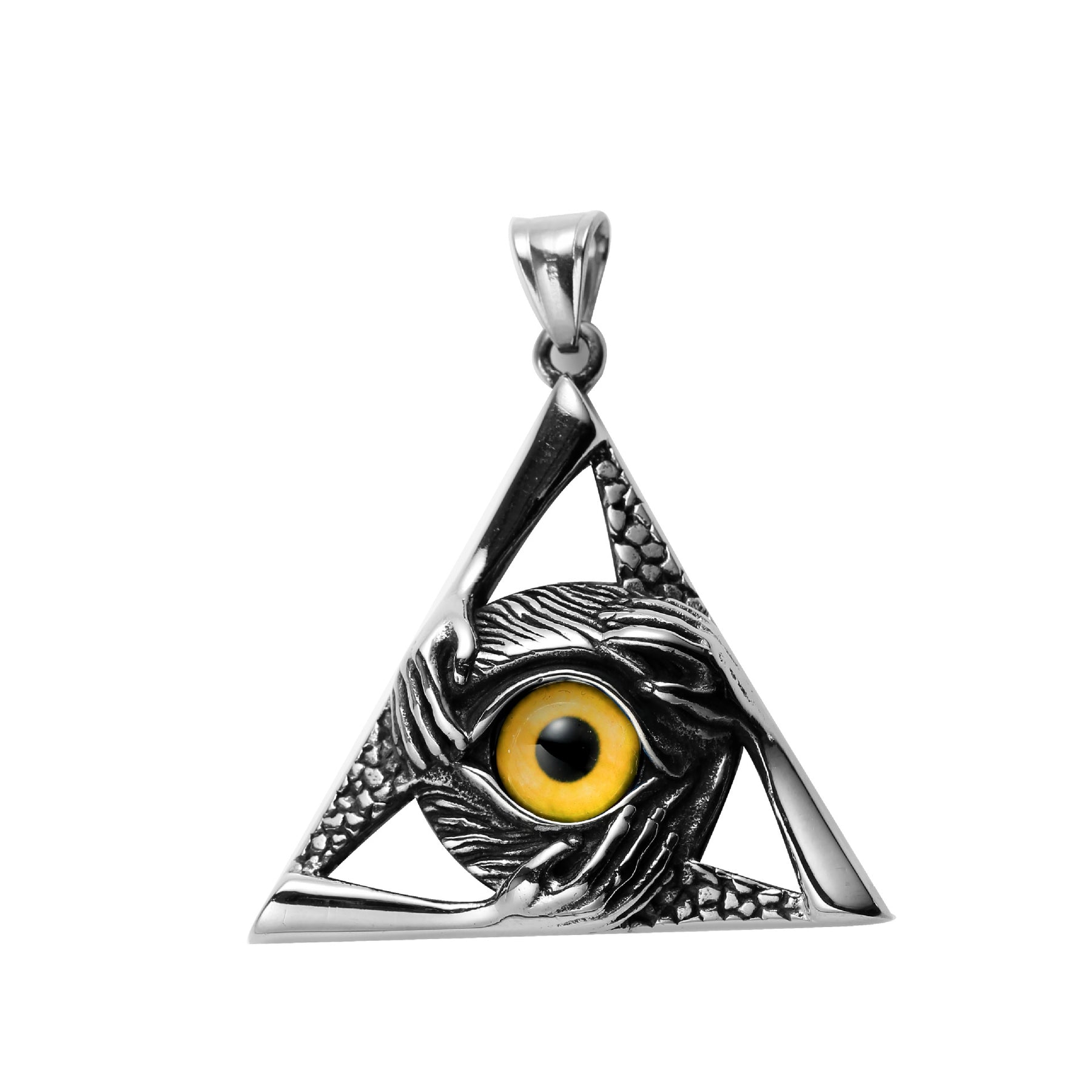 Eye Of Providence Necklace - Silver Stainless Steel Yellow All Seeing Eye Pendant - Bricks Masons
