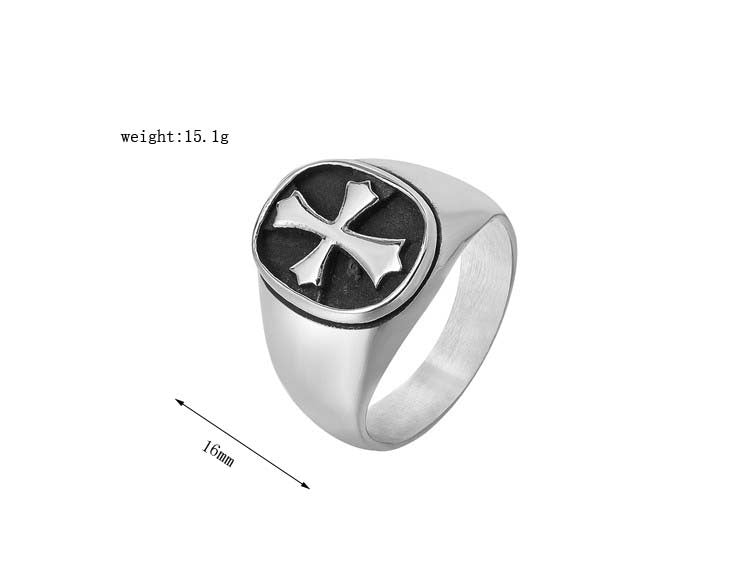 Knights Templar Commandery Ring - Silver With Cross Titanium Steel - Bricks Masons