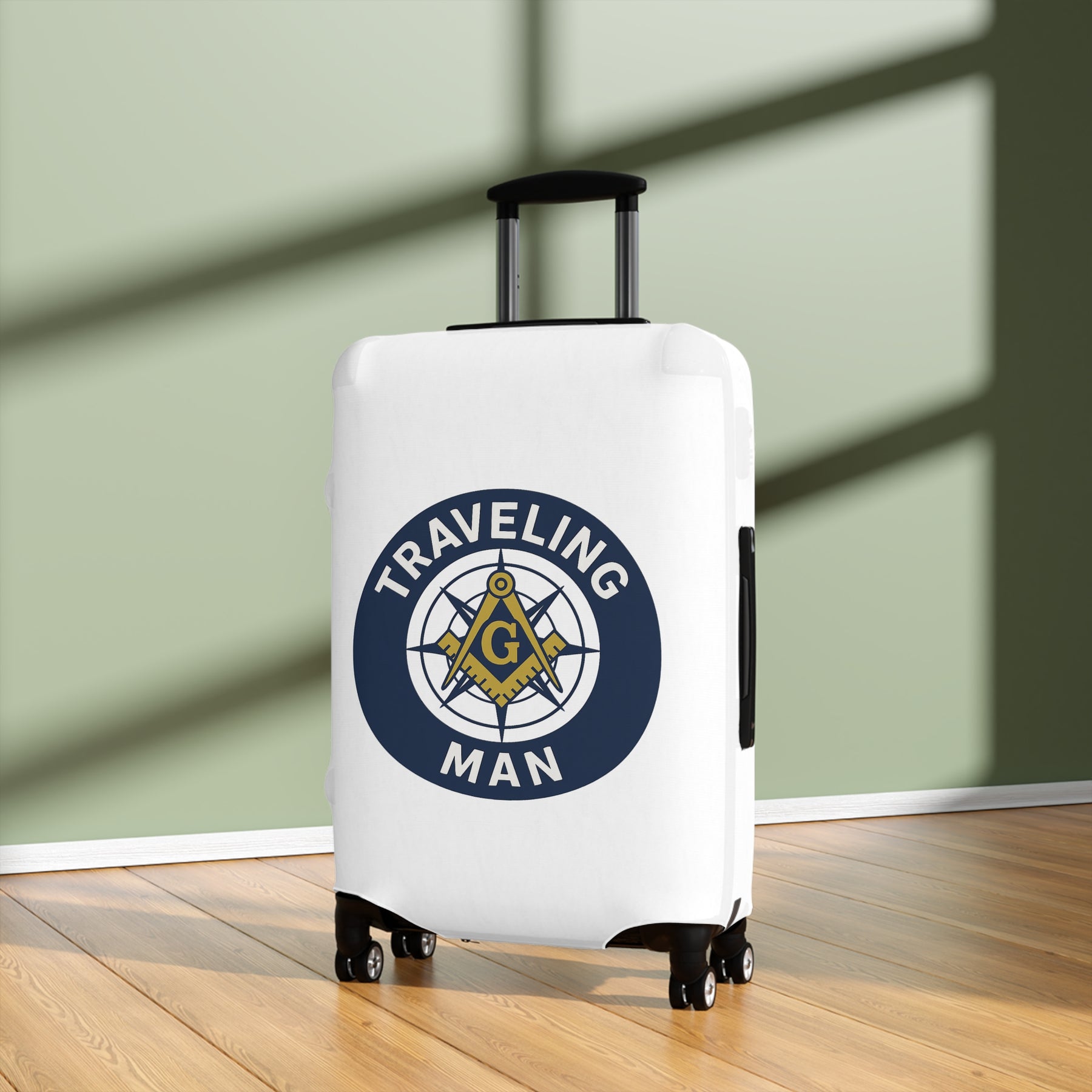 Master Mason Blue Lodge Luggage Cover - Traveling Man Square & Compasses G