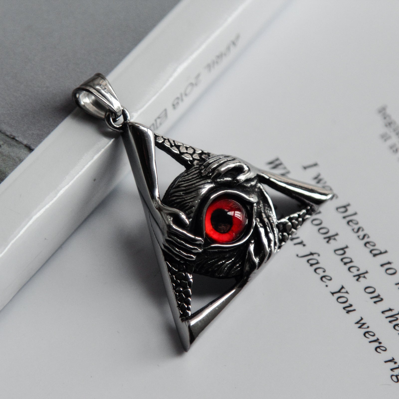 Eye Of Providence Necklace - Silver Stainless Steel Red All Seeing Eye Pendant - Bricks Masons