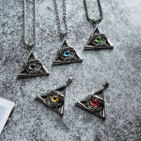 Eye Of Providence Necklace - Silver Stainless Steel Green All Seeing Eye Pendant - Bricks Masons