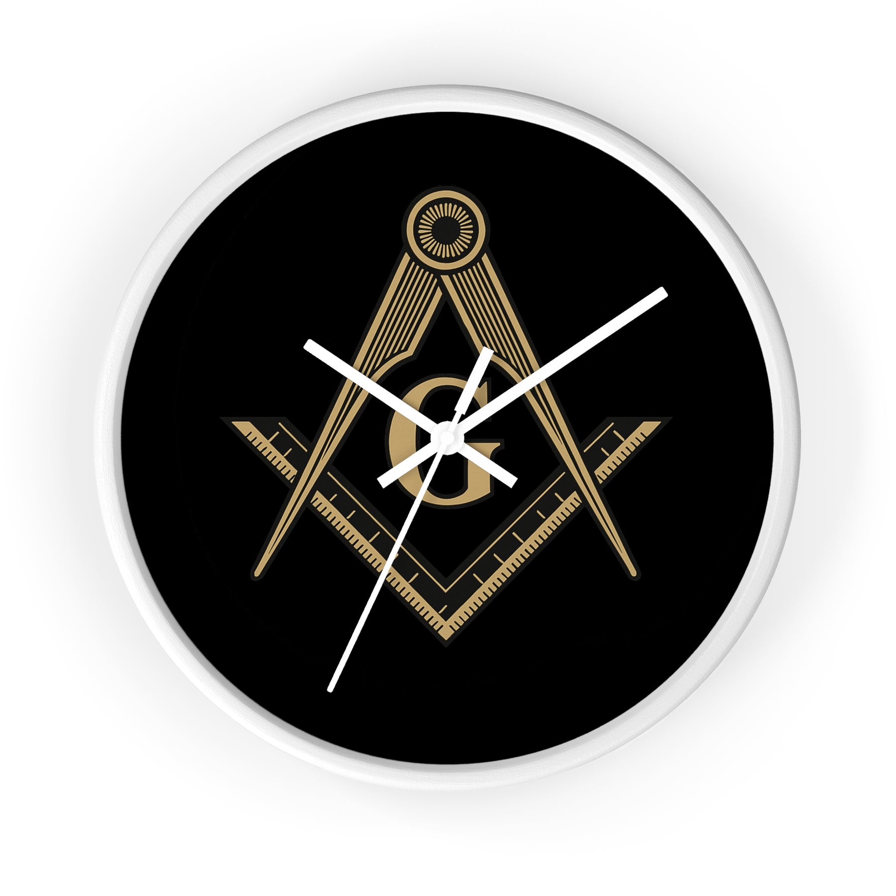 Master Mason Blue Lodge Clock - Golden S&C G on Black Dial - Bricks Masons