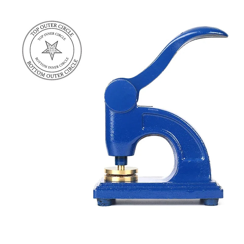 Order Of The Eastern Star Long Reach Seal Press - Heavy Embossed Stamp Blue Color Customizable - Bricks Masons