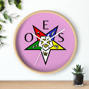 OES Clock - Colorful Emblem with OES Lettering on Pink Dial - Bricks Masons