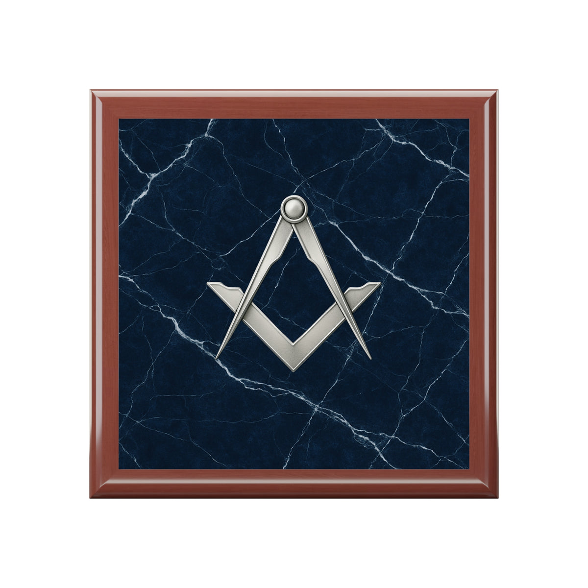 Master Mason Blue Lodge Jewelry Box - Silver S&C Emblem On Blue Marble