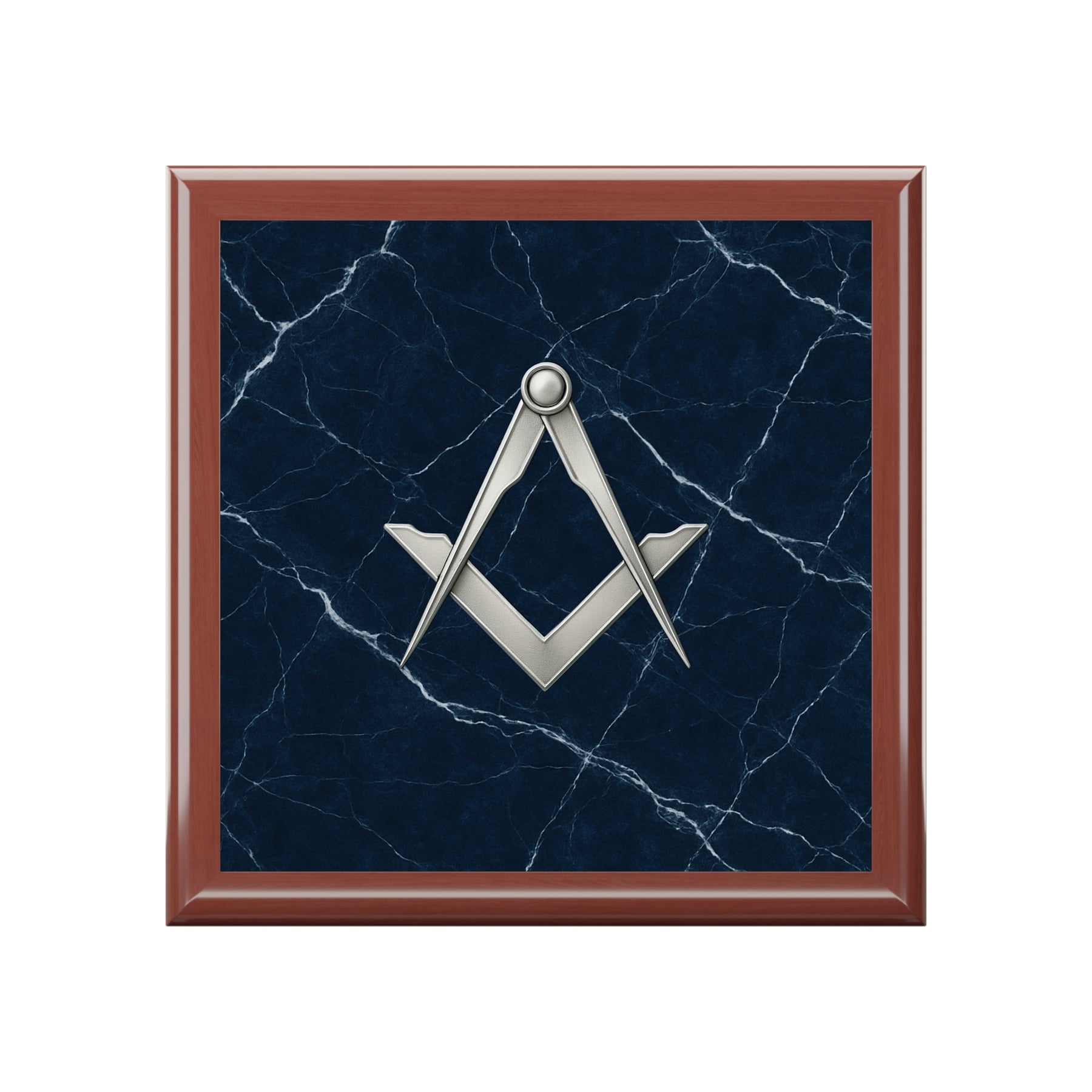 Master Mason Blue Lodge Jewelry Box - Silver S&C Emblem On Blue Marble