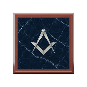 Master Mason Blue Lodge Jewelry Box - Silver S&C Emblem On Blue Marble