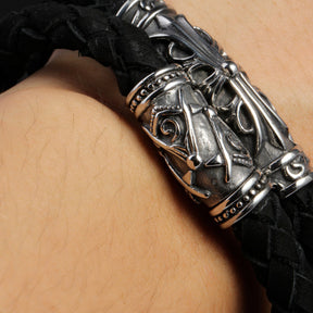 Master Mason Blue Lodge Bracelet - Black Leather Bracelet With Magnetic Buckle - Bricks Masons