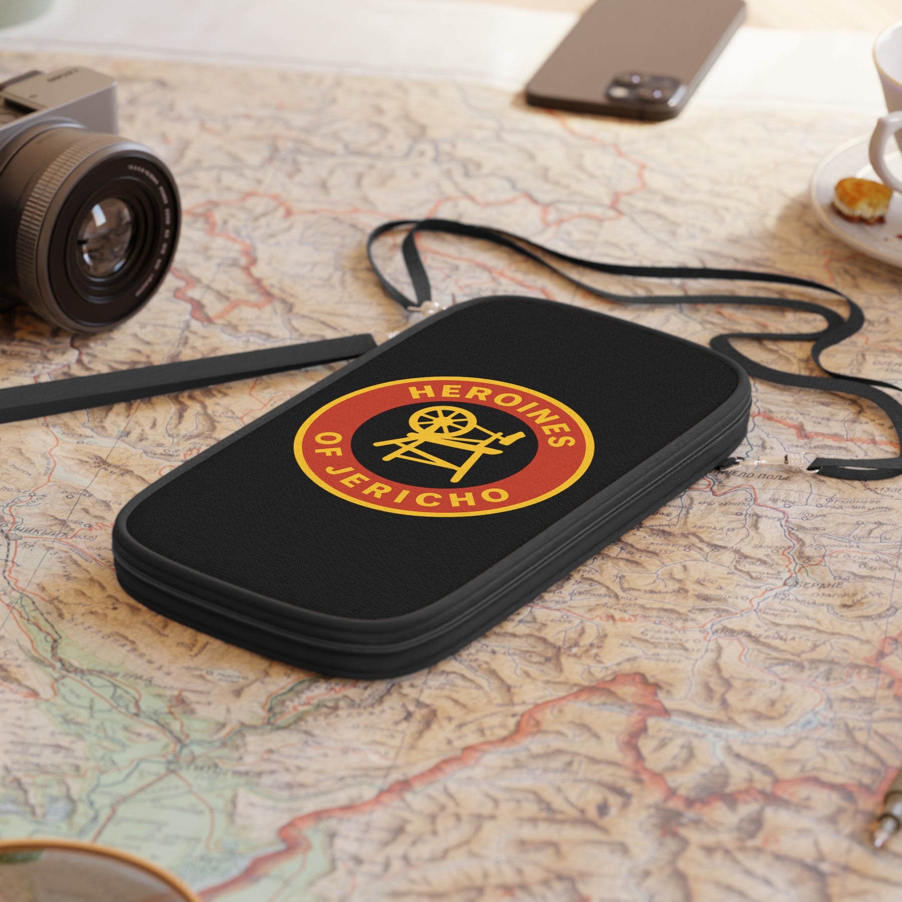Heroines of Jericho Passport Wallet - Red & Black With Shoulder & Wrist Strap - Bricks Masons