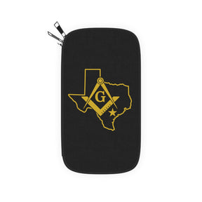Master Mason Blue Lodge Passport Wallet - Black Texas Mason With Shoulder & Wrist Strap - Bricks Masons