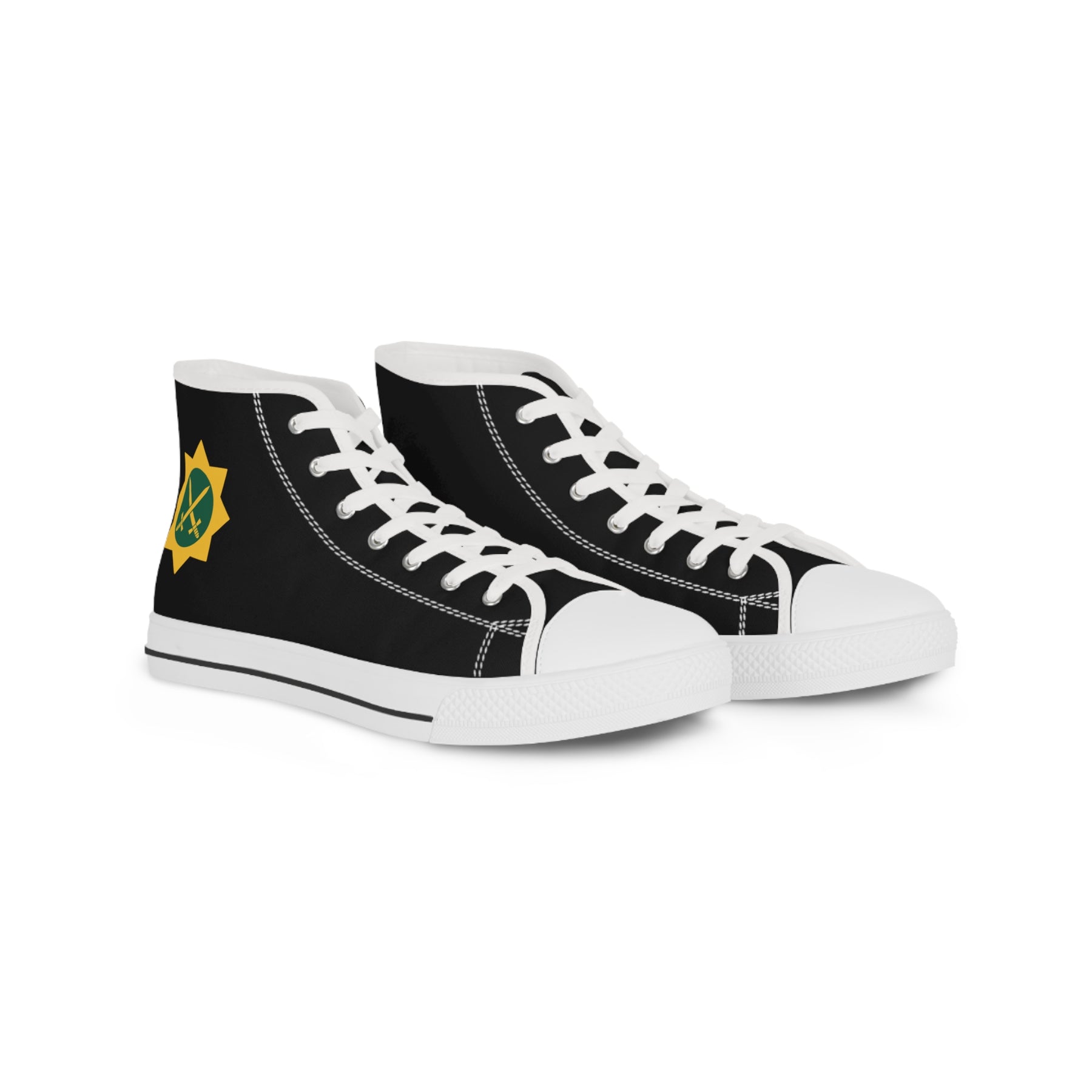 Red Cross of Babylone Sneaker - High Top Black & White Gold & Green Emblem - Bricks Masons