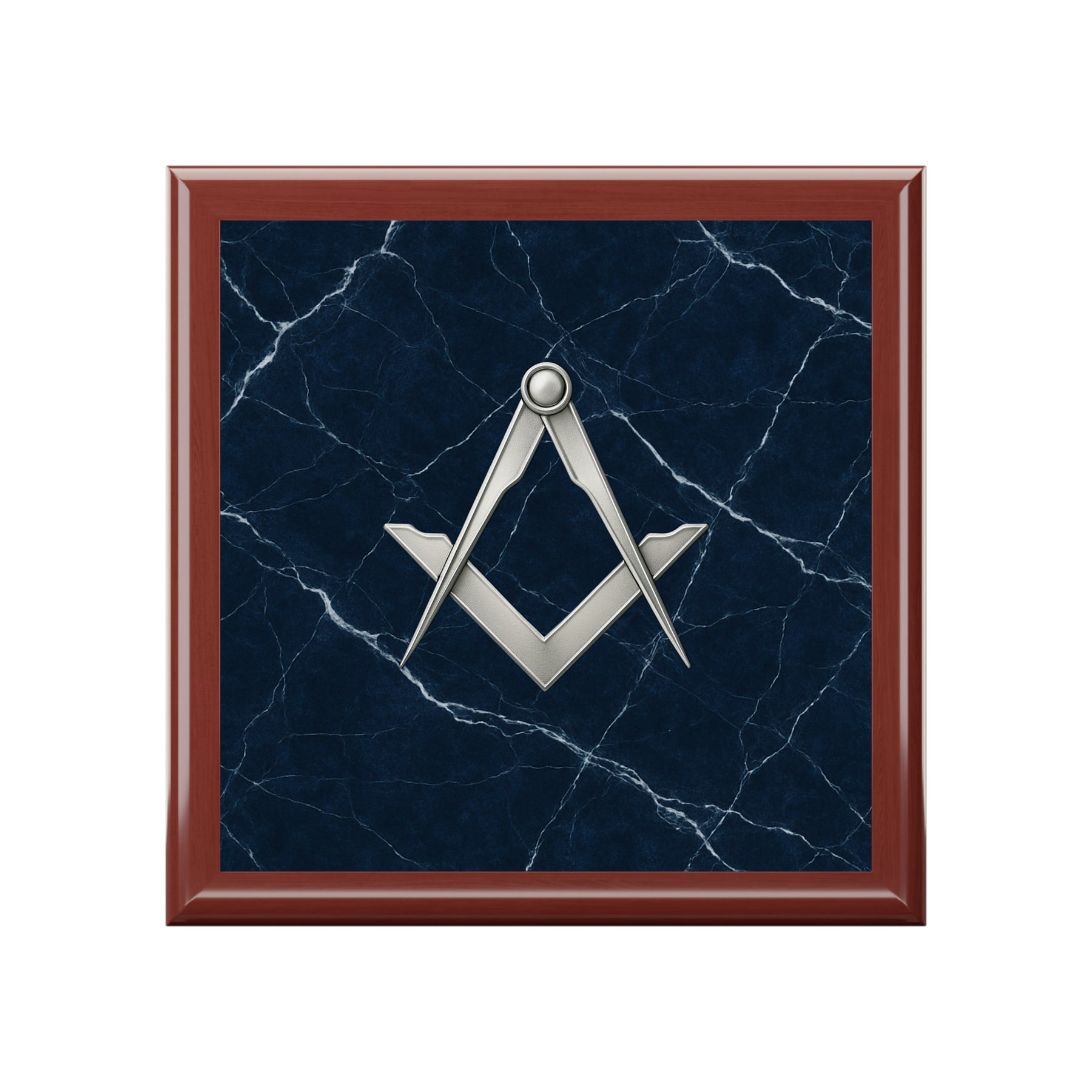 Master Mason Blue Lodge Jewelry Box - Silver S&C Emblem On Blue Marble