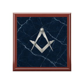 Master Mason Blue Lodge Jewelry Box - Silver S&C Emblem On Blue Marble