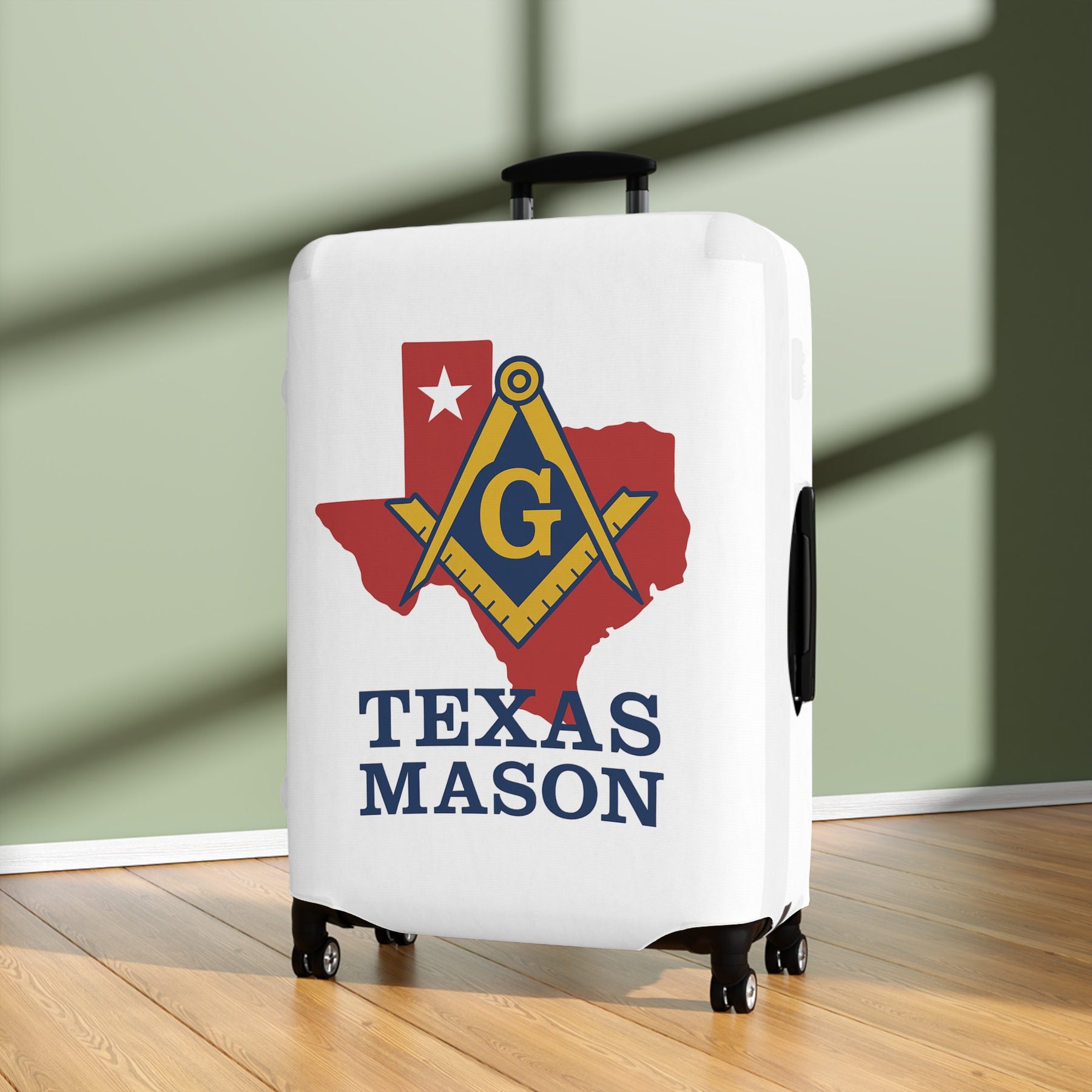 Master Mason Blue Lodge Luggage Cover - Square & Compass G Texas Map