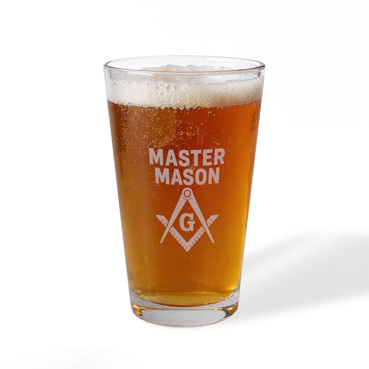 Master Mason Blue Lodge Pintglas – Winkelmaß und Zirkel mit G-Design