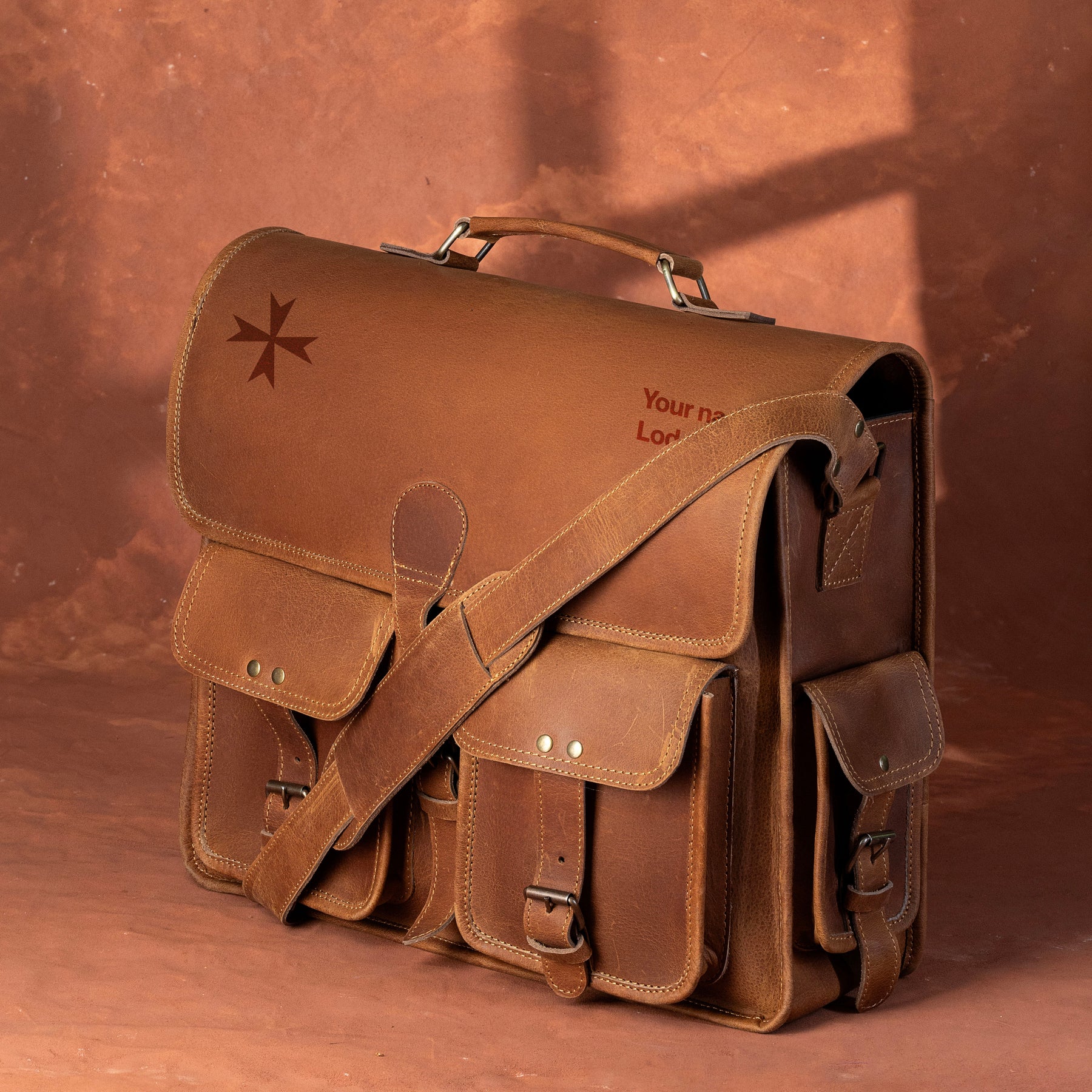 Order Of Malta Briefcase - Genuine Leather Crazy Horse Finish - Bricks Masons